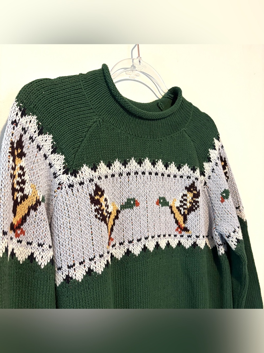 LL Bean signature cotton rollneck green mallard duck sweater - Picture 3 of 6